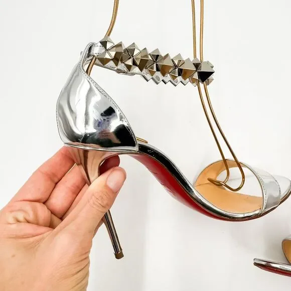 Christian Louboutin Planetava 100 Spike Silver Patent Leather EU 37 US 7 - Picture 5 of 11